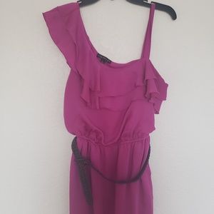 Magenta Ruffle One Shoulder Dress